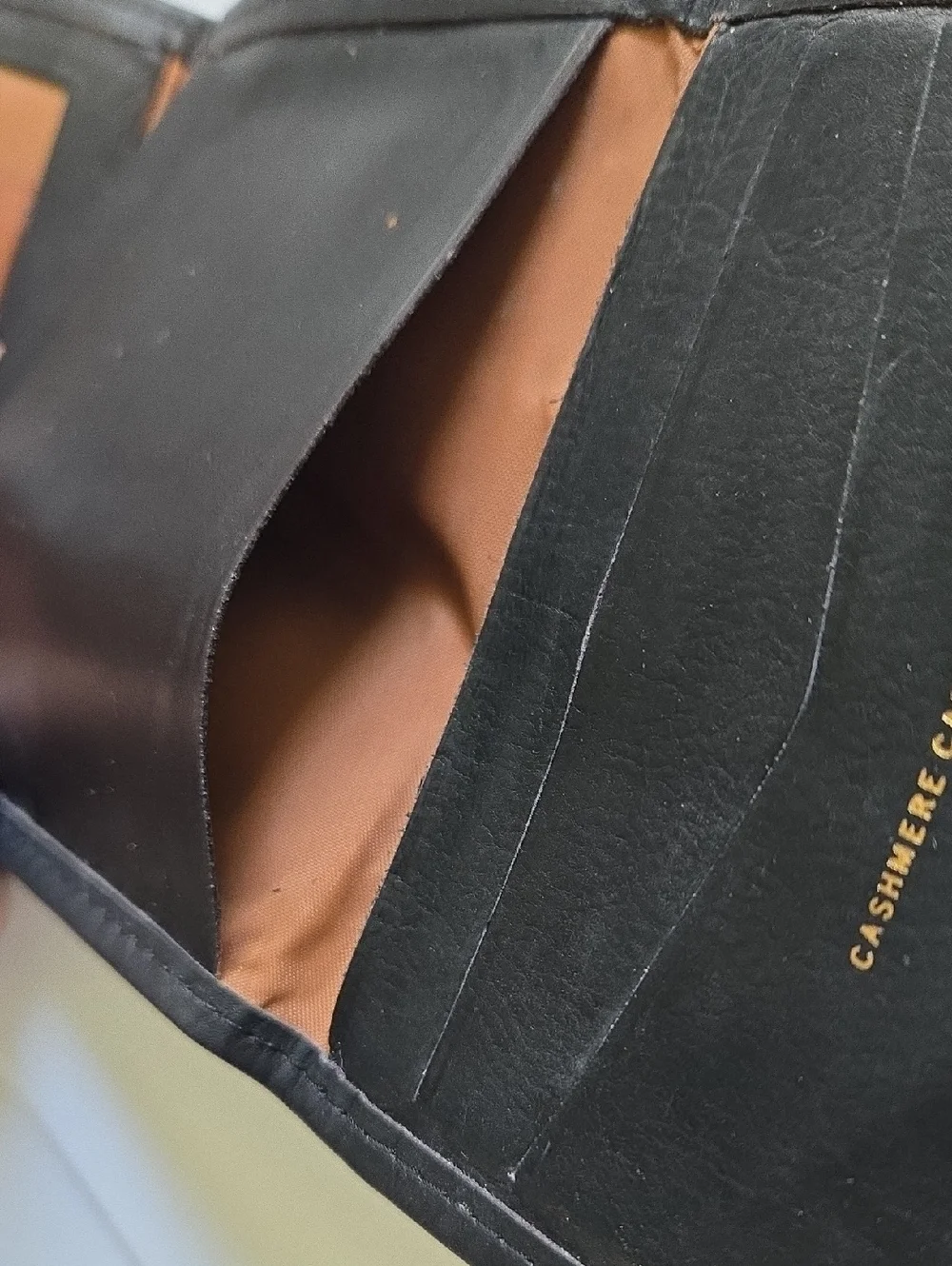 AMITY Cashmere Calfskin Tri-fold Wallet Black EUC.  (BIN 005)